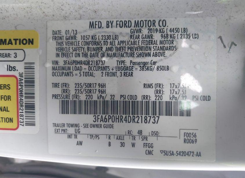 Photo 9 of 2013 Ford Fusion SE (VIN 3FA6P0HR4DR218737)