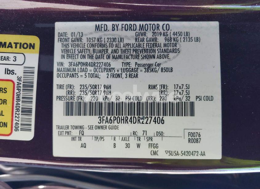 Photo 9 of 2013 Ford Fusion SE (VIN 3FA6P0HR4DR227406)