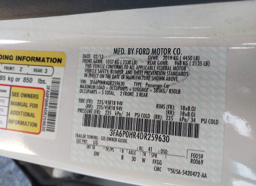 Photo 9 of 2013 Ford Fusion SE (VIN 3FA6P0HR4DR259630)