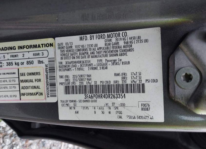 Photo 9 of 2013 Ford Fusion SE (VIN 3FA6P0HR4DR263354)