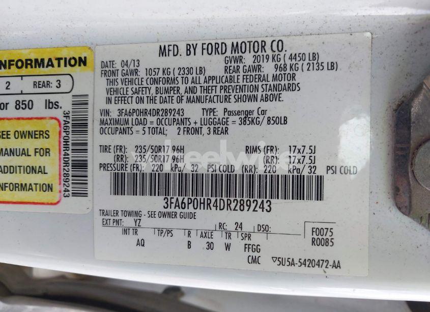 Photo 9 of 2013 Ford Fusion SE (VIN 3FA6P0HR4DR289243)