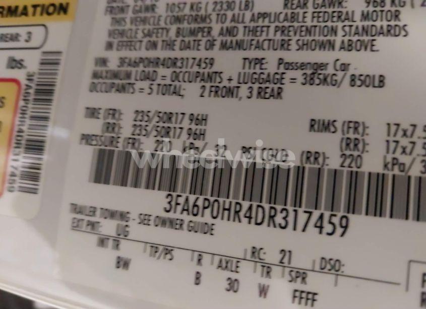 Photo 9 of 2013 Ford Fusion SE (VIN 3FA6P0HR4DR317459)