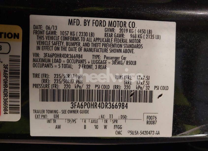 Photo 9 of 2013 Ford Fusion SE (VIN 3FA6P0HR4DR366984)