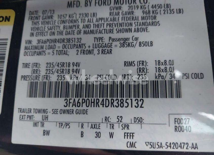 Photo 9 of 2013 Ford Fusion SE (VIN 3FA6P0HR4DR385132)