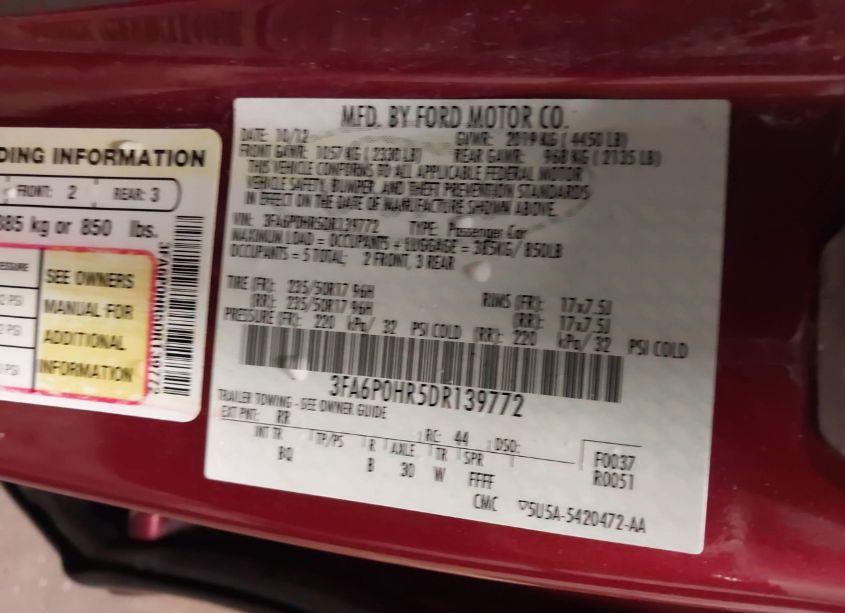 Photo 9 of 2013 Ford Fusion SE (VIN 3FA6P0HR5DR139772)