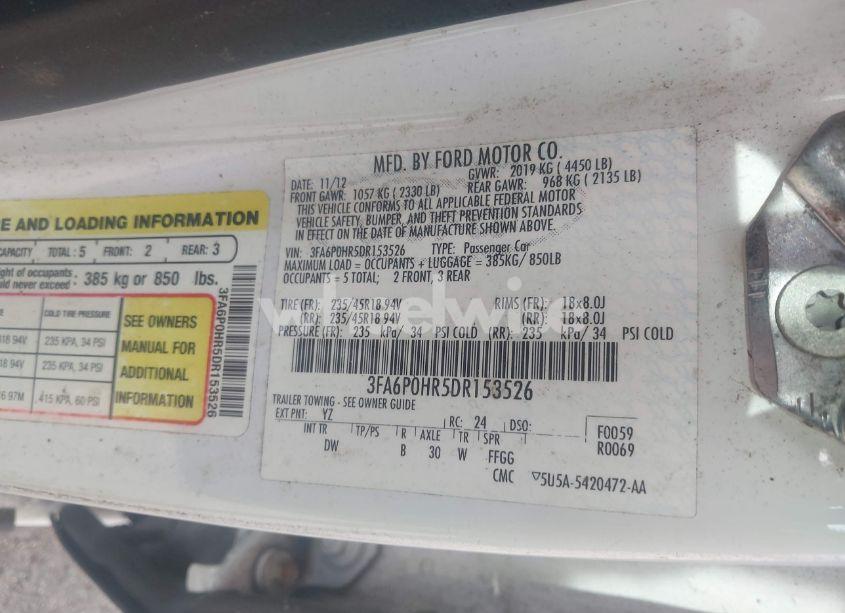 Photo 9 of 2013 Ford Fusion SE (VIN 3FA6P0HR5DR153526)