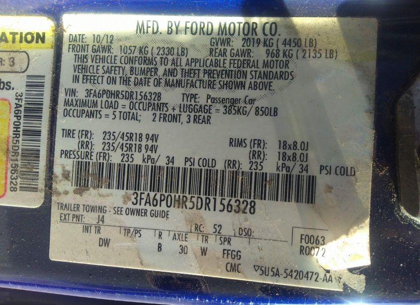 Photo 9 of 2013 Ford Fusion SE (VIN 3FA6P0HR5DR156328)