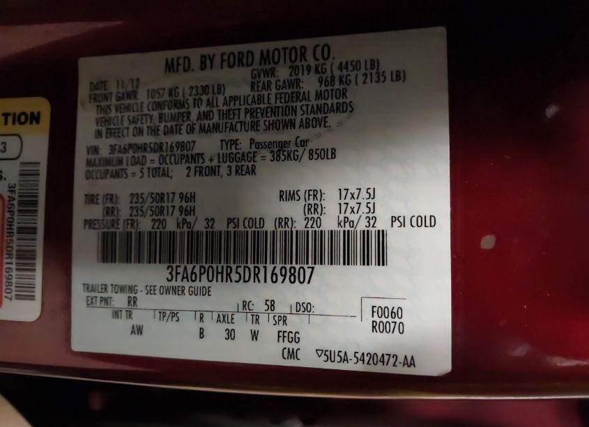 Photo 9 of 2013 Ford Fusion SE (VIN 3FA6P0HR5DR169807)