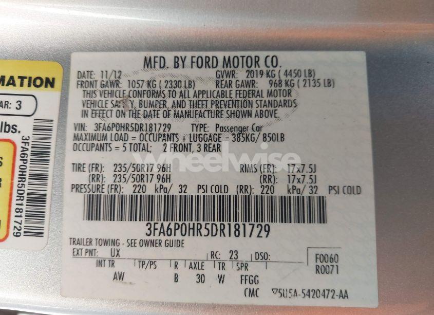 Photo 9 of 2013 Ford Fusion SE (VIN 3FA6P0HR5DR181729)