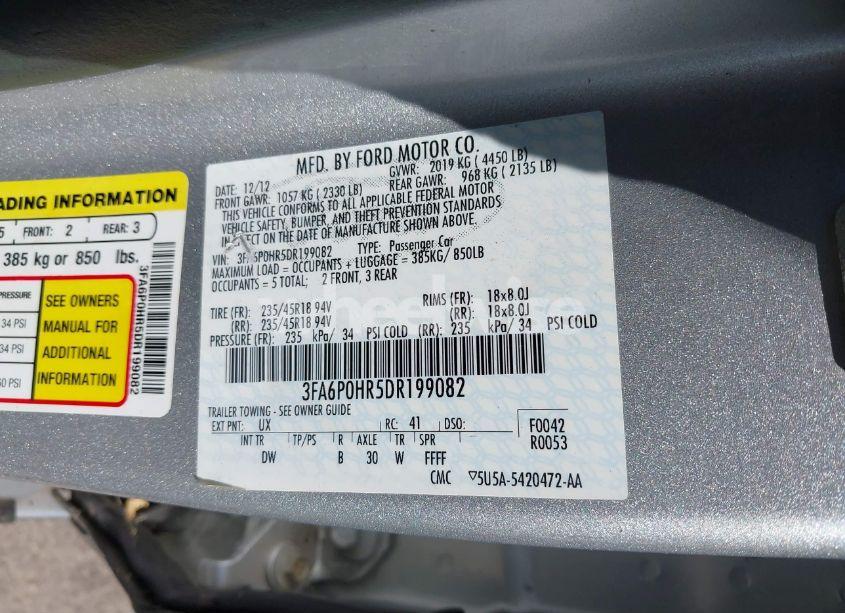 Photo 9 of 2013 Ford Fusion SE (VIN 3FA6P0HR5DR199082)