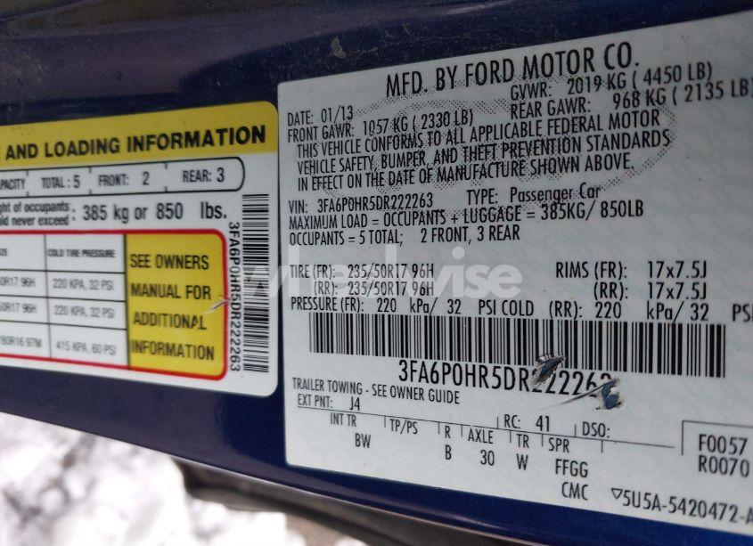 Photo 9 of 2013 Ford Fusion SE (VIN 3FA6P0HR5DR222263)