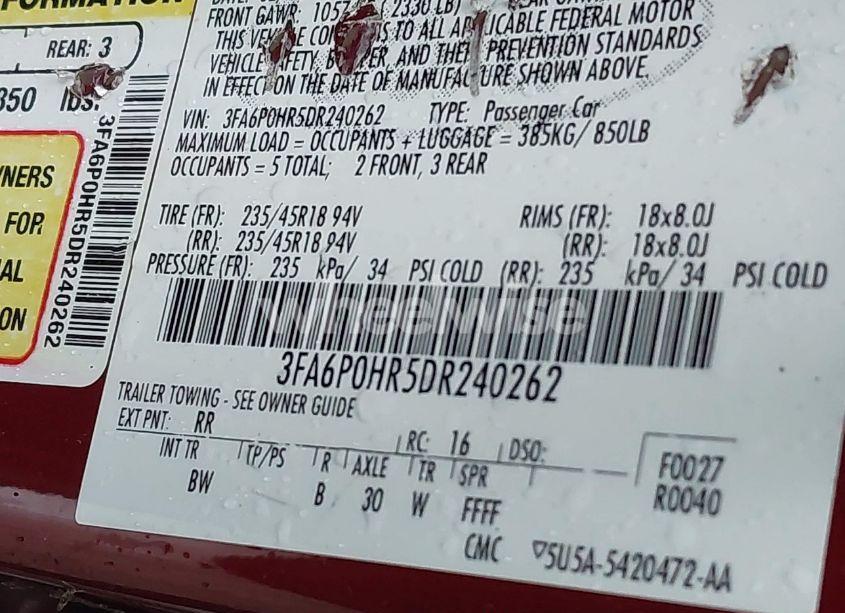 Photo 9 of 2013 Ford Fusion SE (VIN 3FA6P0HR5DR240262)