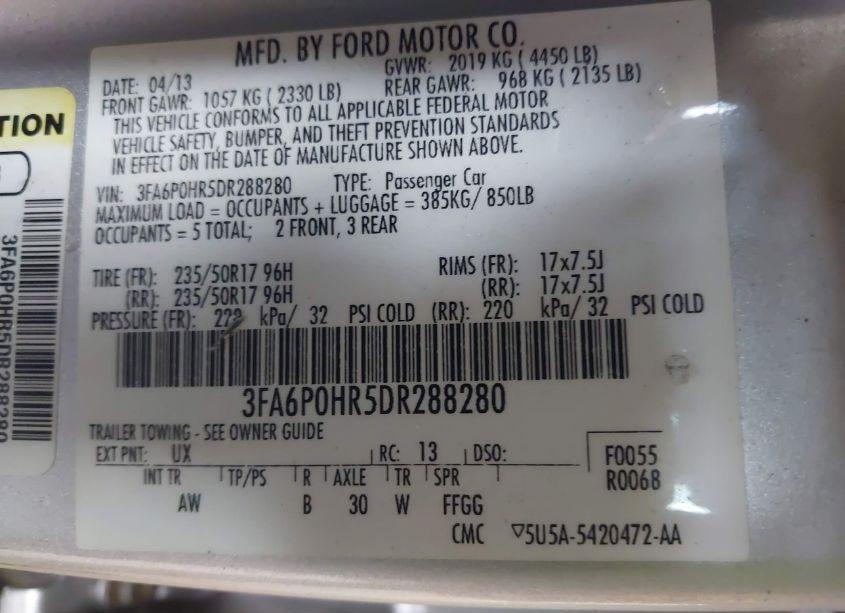Photo 9 of 2013 Ford Fusion SE (VIN 3FA6P0HR5DR288280)