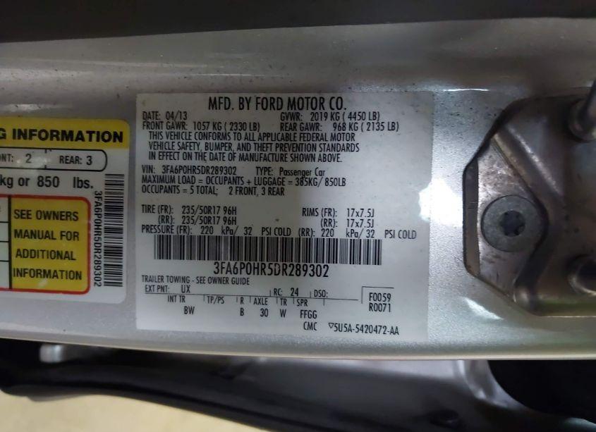 Photo 9 of 2013 Ford Fusion SE (VIN 3FA6P0HR5DR289302)