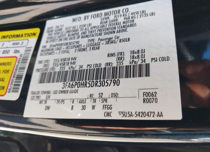 Photo 9 of 2013 Ford Fusion SE (VIN 3FA6P0HR5DR305790)