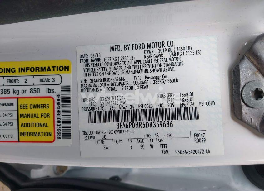 Photo 9 of 2013 Ford Fusion SE (VIN 3FA6P0HR5DR359686)