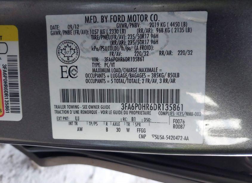 Photo 9 of 2013 Ford Fusion SE (VIN 3FA6P0HR6DR135861)