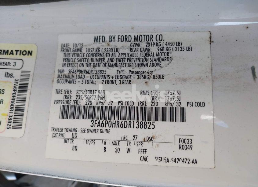 Photo 9 of 2013 Ford Fusion SE (VIN 3FA6P0HR6DR138825)