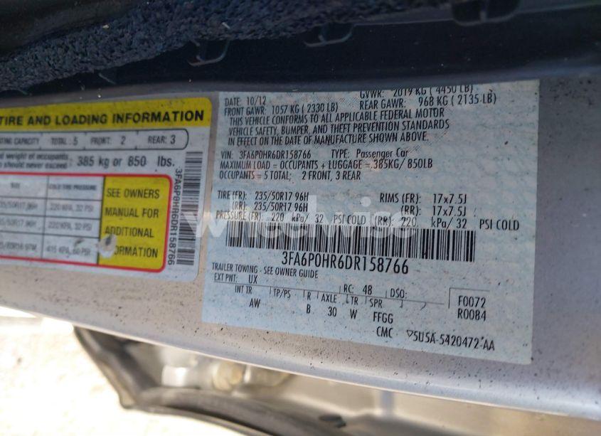 Photo 9 of 2013 Ford Fusion SE (VIN 3FA6P0HR6DR158766)