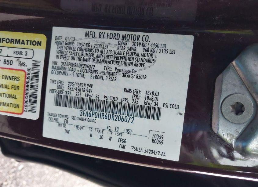 Photo 9 of 2013 Ford Fusion SE (VIN 3FA6P0HR6DR206072)