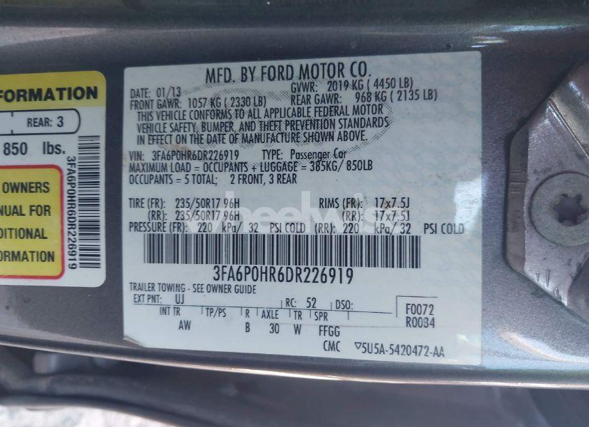 Photo 9 of 2013 Ford Fusion SE (VIN 3FA6P0HR6DR226919)