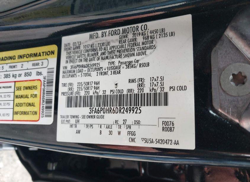 Photo 9 of 2013 Ford Fusion SE (VIN 3FA6P0HR6DR249925)