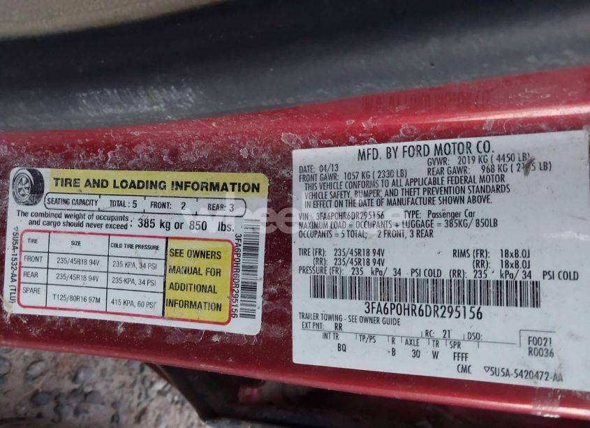 Photo 9 of 2013 Ford Fusion SE (VIN 3FA6P0HR6DR295156)