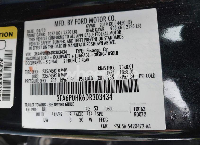Photo 9 of 2013 Ford Fusion SE (VIN 3FA6P0HR6DR303434)