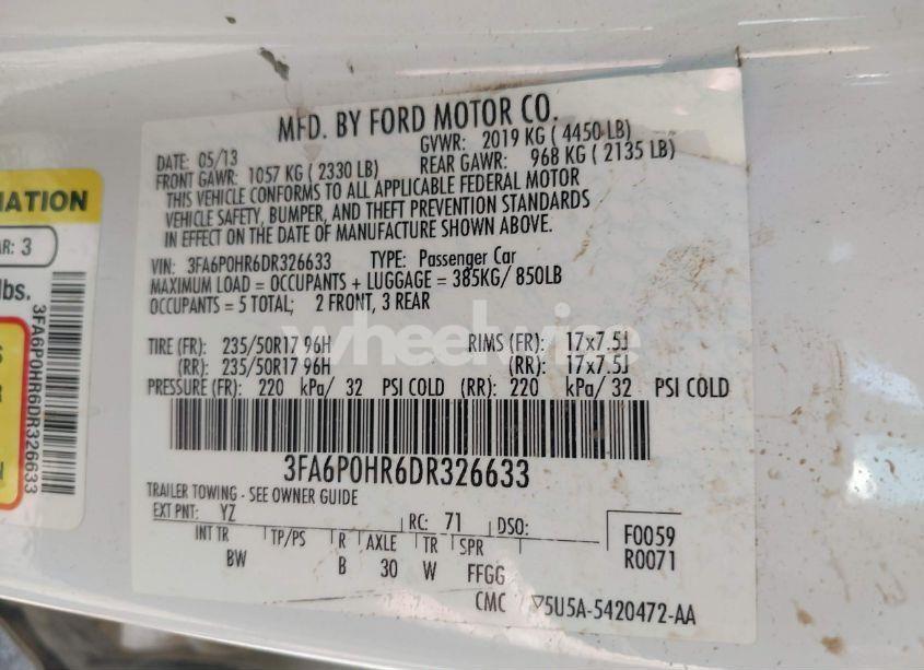 Photo 9 of 2013 Ford Fusion SE (VIN 3FA6P0HR6DR326633)