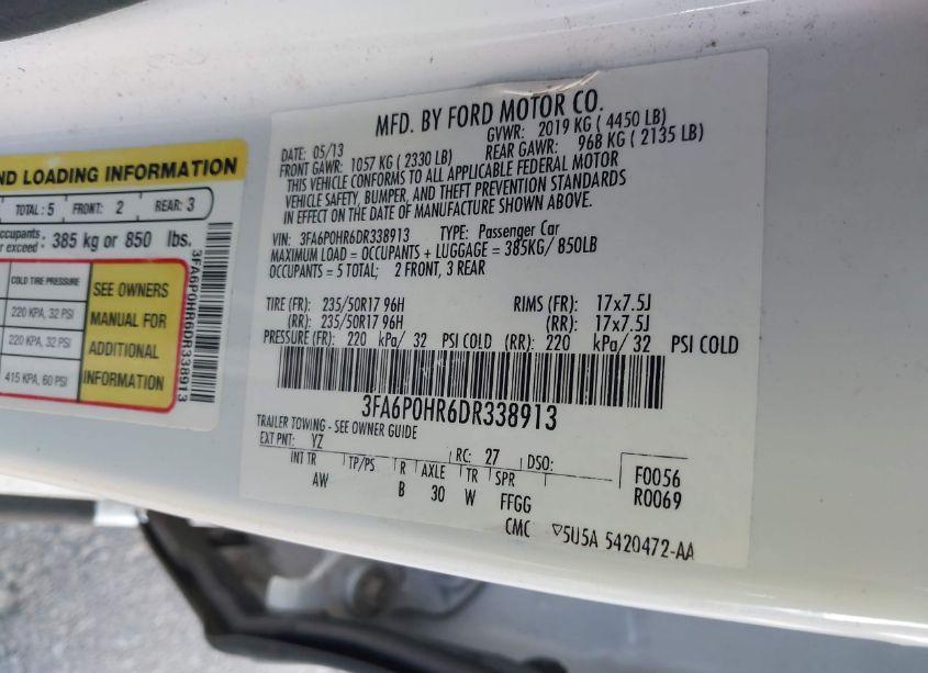 Photo 9 of 2013 Ford Fusion SE (VIN 3FA6P0HR6DR338913)