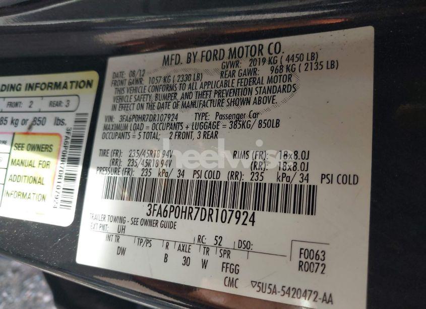 Photo 9 of 2013 Ford Fusion SE (VIN 3FA6P0HR7DR107924)