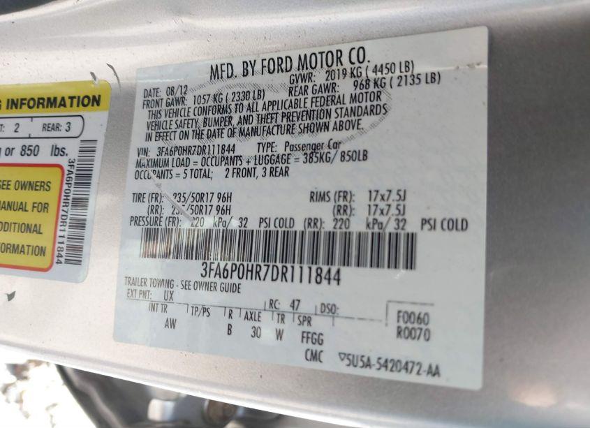 Photo 9 of 2013 Ford Fusion SE (VIN 3FA6P0HR7DR111844)