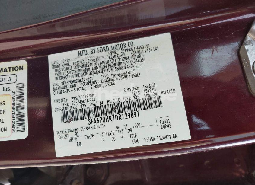 Photo 9 of 2013 Ford Fusion SE (VIN 3FA6P0HR7DR129891)