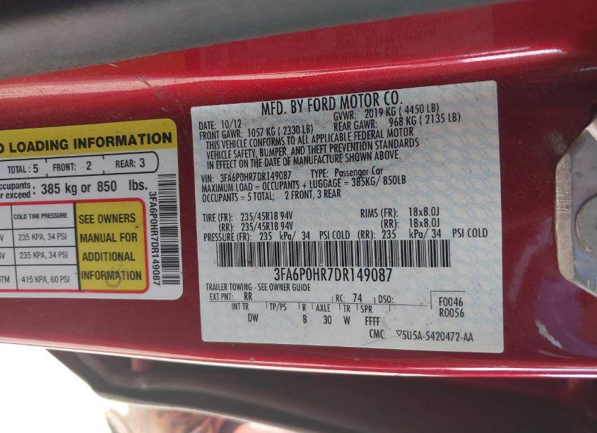 Photo 9 of 2013 Ford Fusion SE (VIN 3FA6P0HR7DR149087)