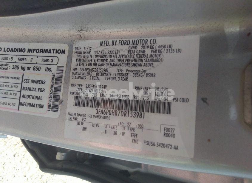 Photo 9 of 2013 Ford Fusion SE (VIN 3FA6P0HR7DR153981)