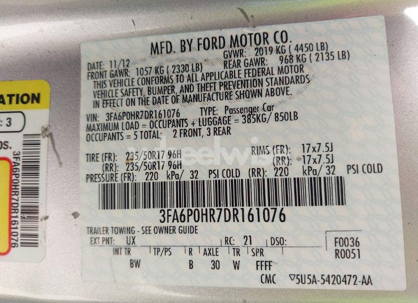 Photo 9 of 2013 Ford Fusion SE (VIN 3FA6P0HR7DR161076)