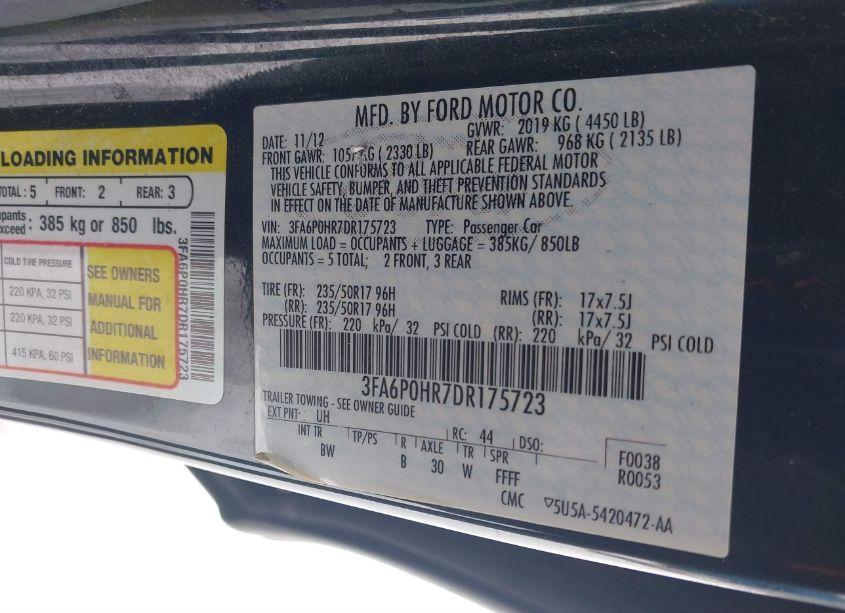 Photo 9 of 2013 Ford Fusion SE (VIN 3FA6P0HR7DR175723)