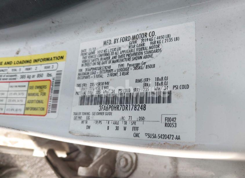 Photo 9 of 2013 Ford Fusion SE (VIN 3FA6P0HR7DR178248)