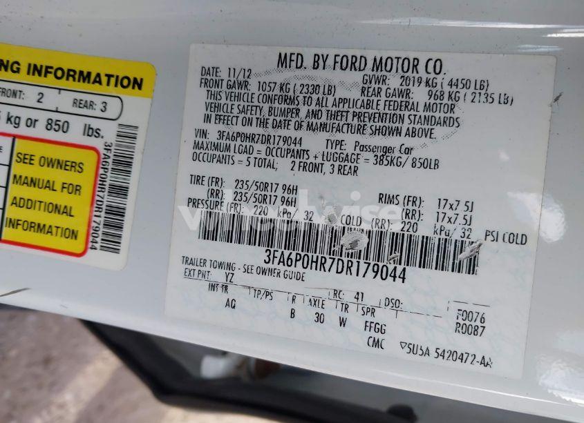 Photo 9 of 2013 Ford Fusion SE (VIN 3FA6P0HR7DR179044)