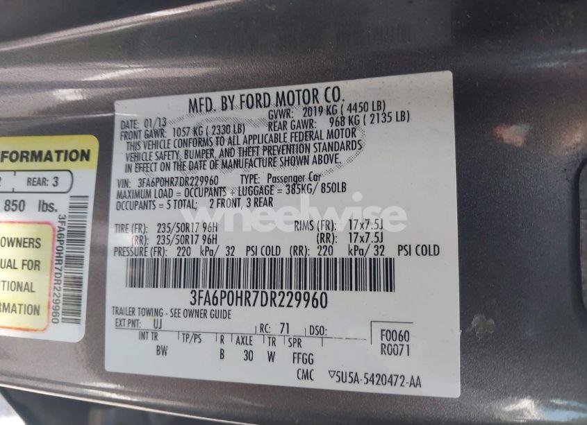 Photo 9 of 2013 Ford Fusion SE (VIN 3FA6P0HR7DR229960)