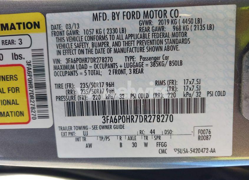 Photo 9 of 2013 Ford Fusion SE (VIN 3FA6P0HR7DR278270)