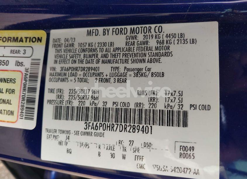 Photo 9 of 2013 Ford Fusion SE (VIN 3FA6P0HR7DR289401)