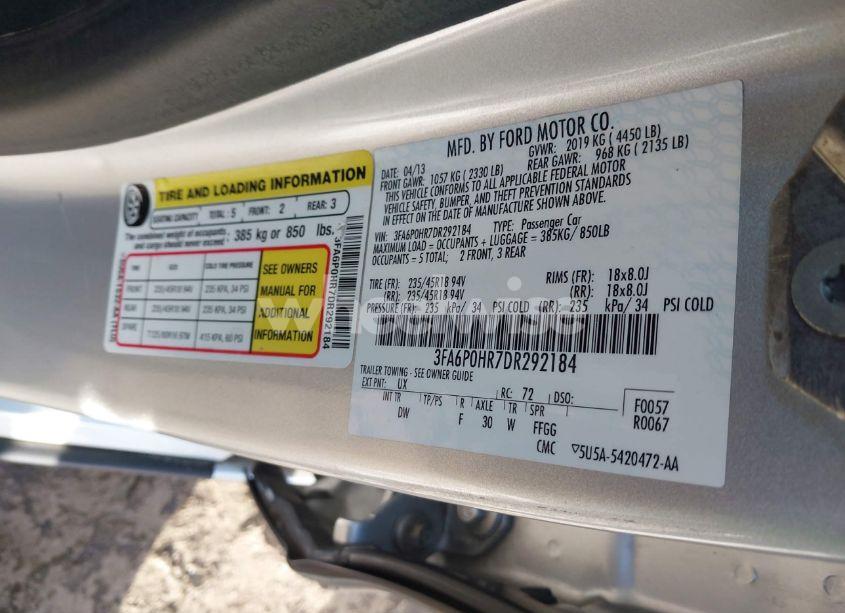 Photo 9 of 2013 Ford Fusion SE (VIN 3FA6P0HR7DR292184)