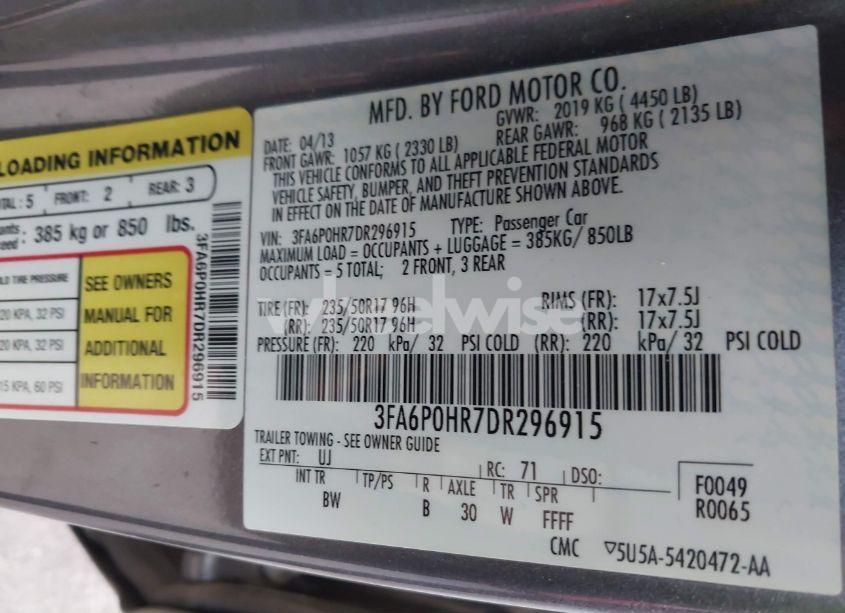 Photo 9 of 2013 Ford Fusion SE (VIN 3FA6P0HR7DR296915)