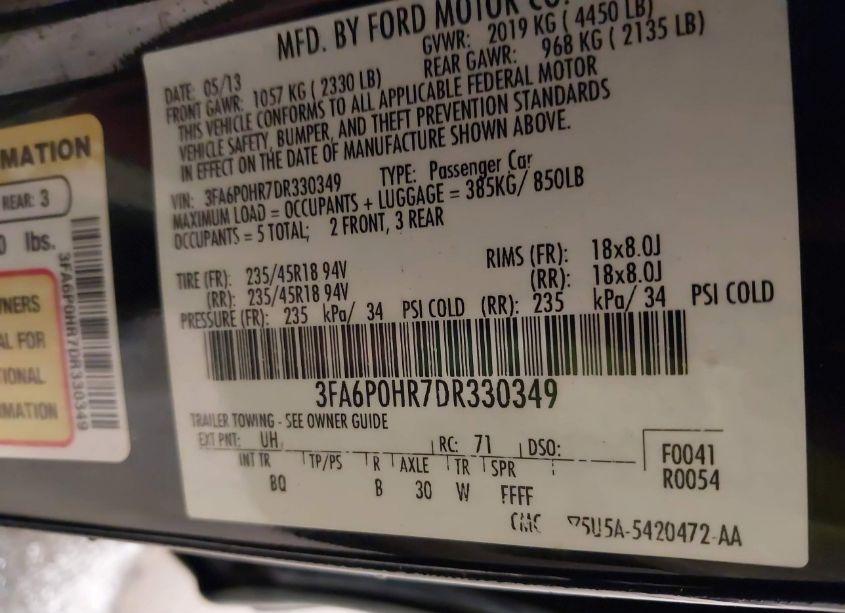 Photo 9 of 2013 Ford Fusion SE (VIN 3FA6P0HR7DR330349)