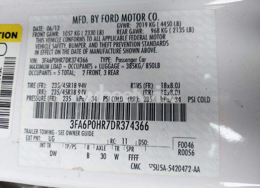 Photo 9 of 2013 Ford Fusion SE (VIN 3FA6P0HR7DR374366)