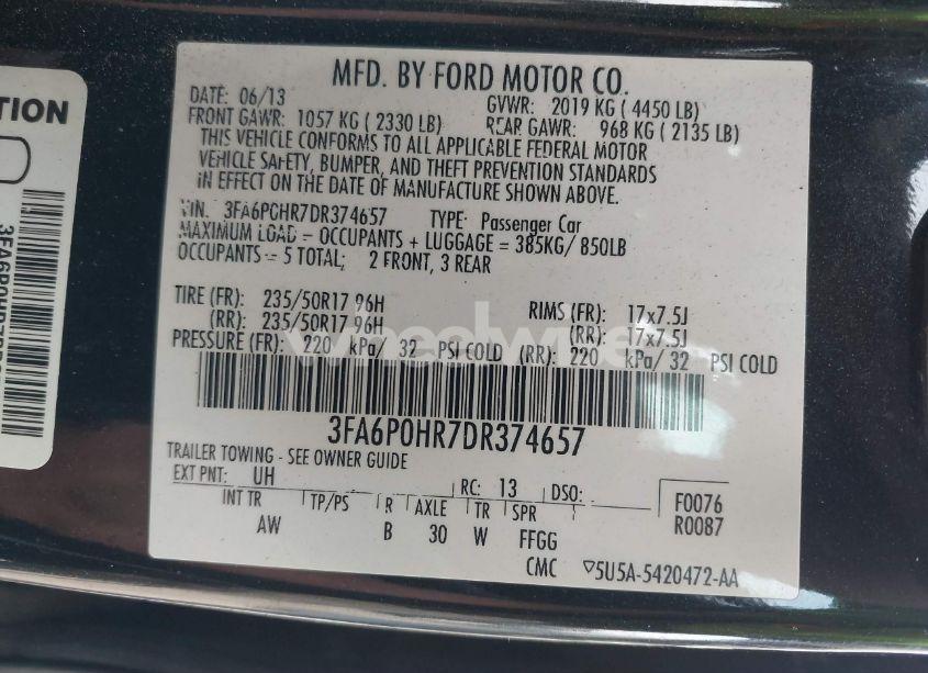 Photo 9 of 2013 Ford Fusion SE (VIN 3FA6P0HR7DR374657)
