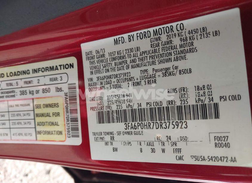 Photo 9 of 2013 Ford Fusion SE (VIN 3FA6P0HR7DR375923)