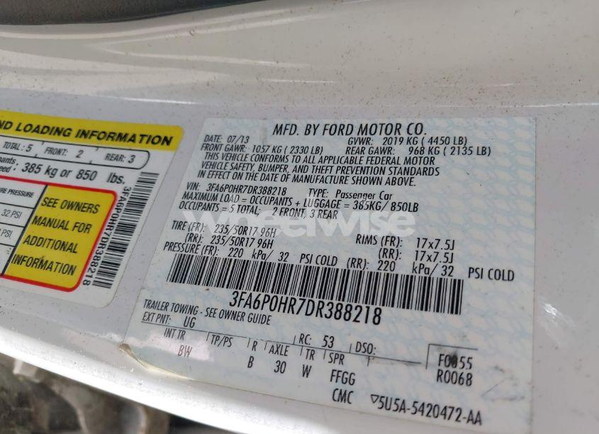 Photo 9 of 2013 Ford Fusion SE (VIN 3FA6P0HR7DR388218)