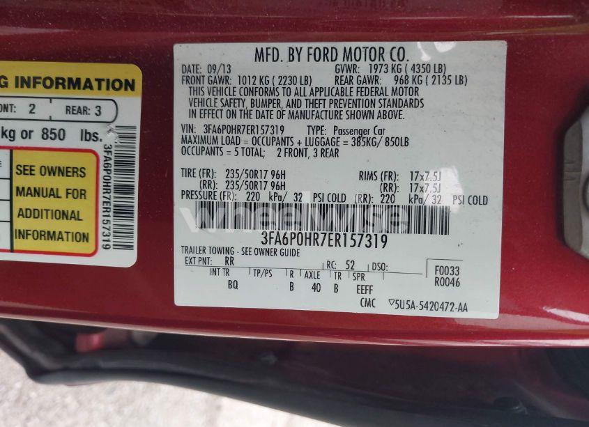 Photo 9 of 2014 Ford Fusion SE (VIN 3FA6P0HR7ER157319)
